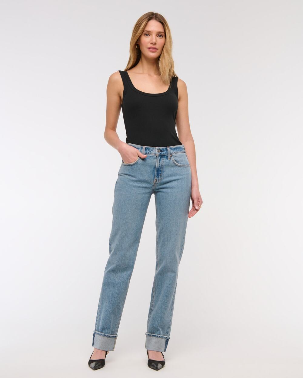 Abercrombie Vintage Stretch Mid Rise 90s Straight Cuffed Jean sz 30 extra long